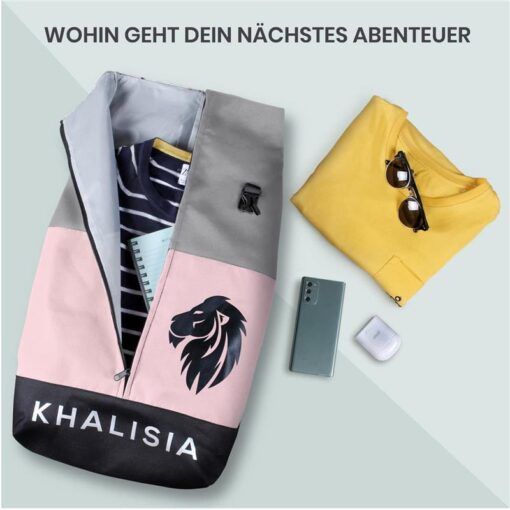 KHALISIA Freizeittasche-Sporttasche-Fitness-Tennistasche-Radtasche-Pink-rose-grau-schwarz-laptopfach 15.6 zoll-17 zoll